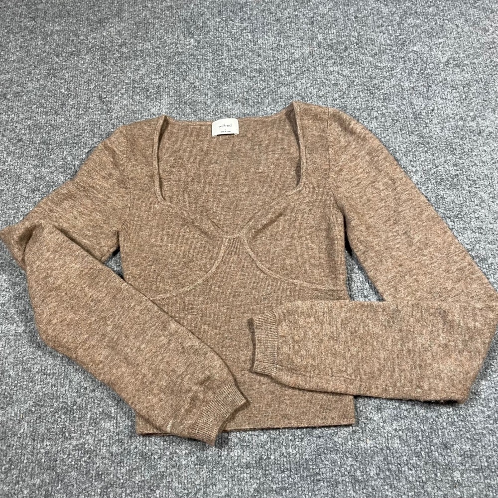 Wilfred Aritzia Knit Top Women Size S Brown Sweetheart Bustier Wool Cashmere